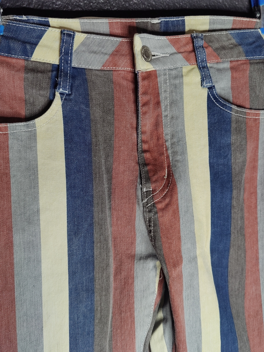 Altar'd State Blue, Cream & Gray Striped Flare Jeans - Picture 2 of 12
